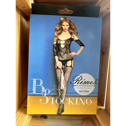 Zwarte bodystocking met jarretel look